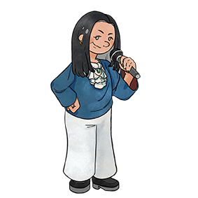 マイクを持ったお店のキャラクター